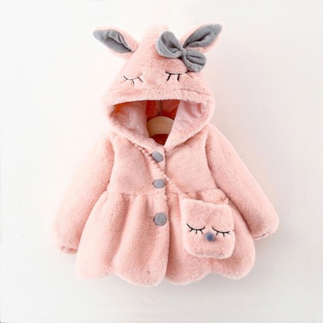 Pink Bunny Hooded Soft Fur Jacket