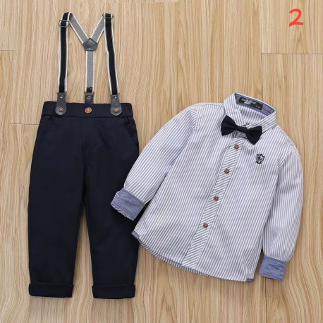Blue Stripe Shirt Set Suspender Pants