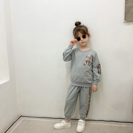 Grey Burberry Bear LS Top Set Long Pants