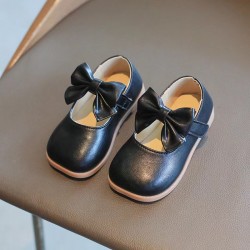 Black Leather Square Ribbon Shoes