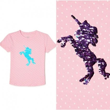 Wondernation Pink Unicorn Flip Sequin Tee