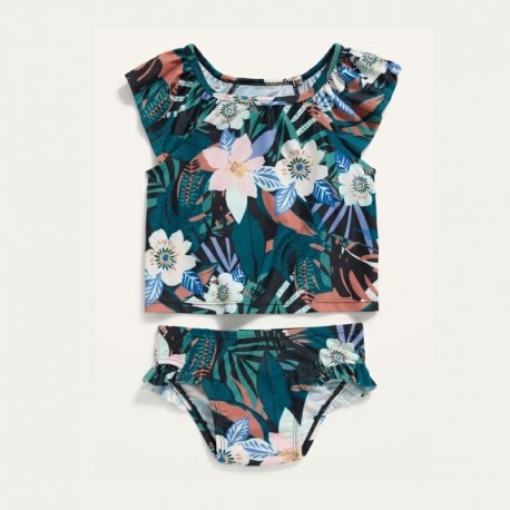OldNavy Dark Green Floral 2-pieces Swimsuits