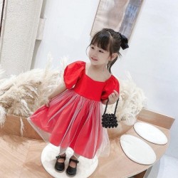 Red Puffy Sleeve Tulle Dress