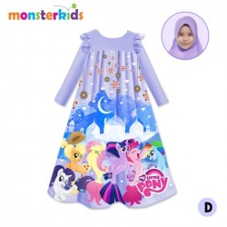 Purple Little Pony Scuba Ruffle Gamis+Pashmina