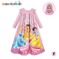Pink Princess Scuba Ruffle Gamis+Pashmina