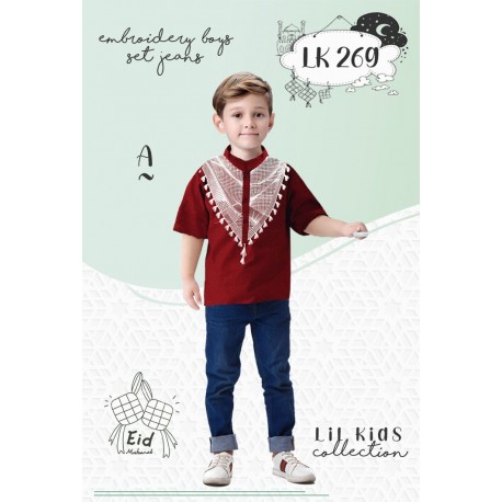 Red White Embroidery Koko Set Jeans