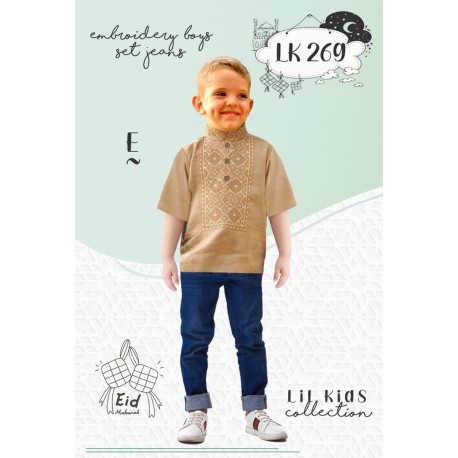 Brown White Embroidery Koko Set Jeans