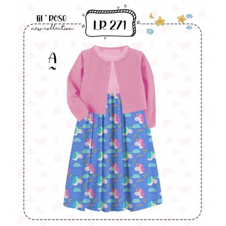 2in1 LR Pink Blue Unicorn Gamis+Cardigan