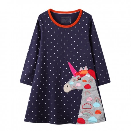 Navy Polkadot Unicorn Dress