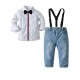 4in1 White Stripe Shirt Set Tie, Jeans, Suspender