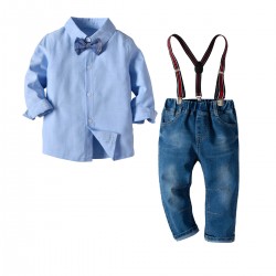 4in1 Blue Shirt Set Tie, Jeans, Suspender