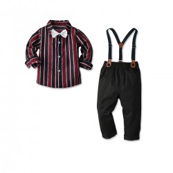 4in1 Navy Stripe Shirt Set Tie, Pants, Suspender