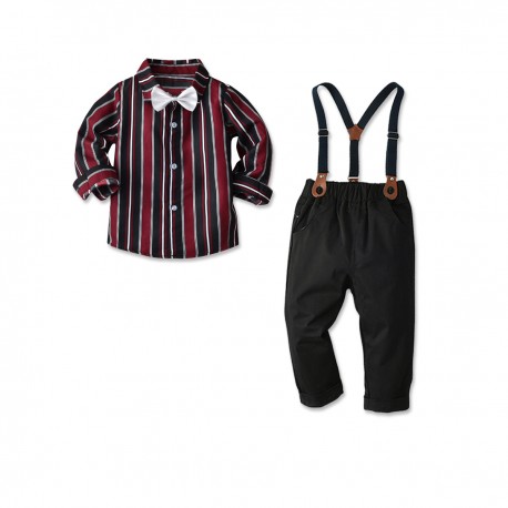 4in1 Navy Stripe Shirt Set Tie, Pants, Suspender