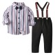 4in1 White Blue Stripe Shirt Set Tie, Pants, Suspender