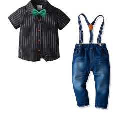 4in1 Black Stripe Shirt Set Tie, Pants, Suspender