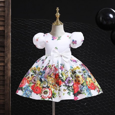 White Puffy Floral Dress