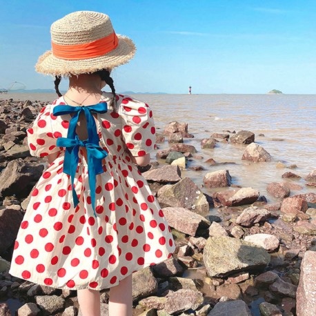 Red Polkadot Back Ribbon Dress