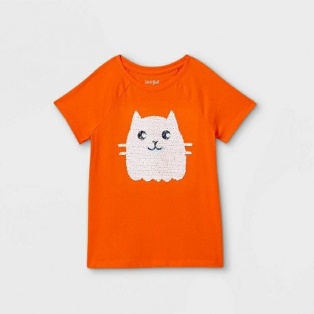 Cat n Jack Orange Hamster Flip Sequins T-Shirt