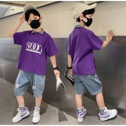 Purple Spoon Top Set Ripped Jeans