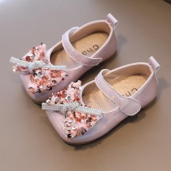 Pink Sequin Ribbon Flat Shoes