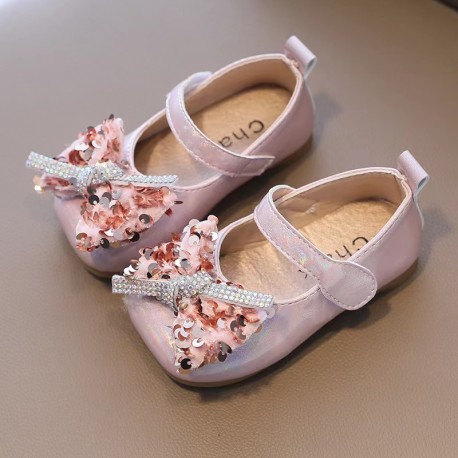 Pink Sequin Ribbon Flat Shoes