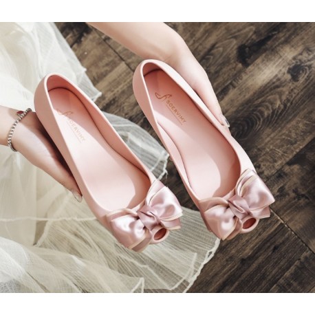 Pink Ribbon Jelly Flat Shoes