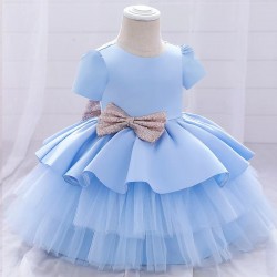 Blue Gold Ribbon Ruffle Tutu Dress
