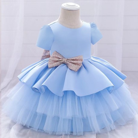 Blue Gold Ribbon Ruffle Tutu Dress