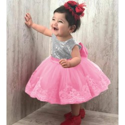 Silver Sequin Pink Lace Dress  + Headband