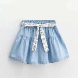 Floral Belt Denim Skirt Pants