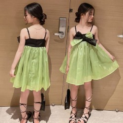 Green Black Front Ribbon Cute Dress