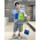 Grey Blue Green Pocket Top Set Pants