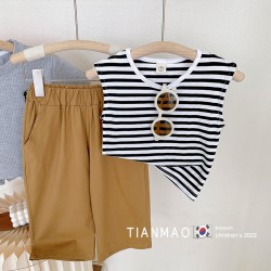 Black Stripe Top Set Brown Pants