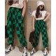 White T-shirt Set Green Plaid Pants