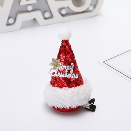 Red Sequins Merry Christmas Hat Hairclips