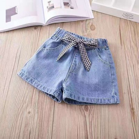 Plaid Ribbon Denim Short Pants