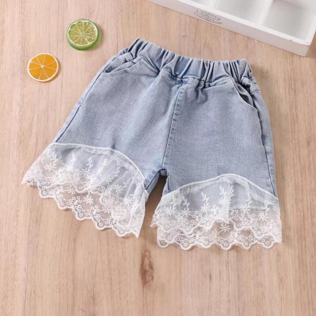White Lace Denim Short Pants