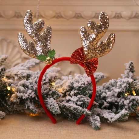 Gold Glittery Raindeer Antlers Headband