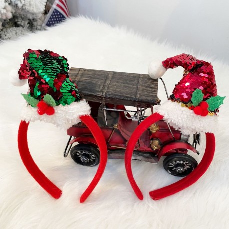 Red Green Flip Sequins Santa's Hat Headbands