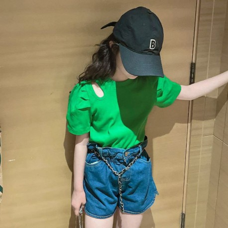 Green Puffy Sleeve Korean Top
