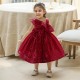 Red Off Shoulder Full Sequins Ruffle Dress