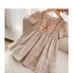 Light Brown Plaid Embroidered Dress