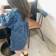 Dark Blue Floral Puffy Sleeve Dress