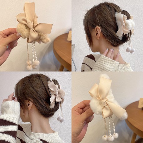 Big Ribbon Fur Hairclips
