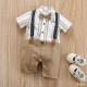 White Stripe Brown Suspender Bow Tie Romper