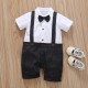 White Black Suspender Bow Tie Romper