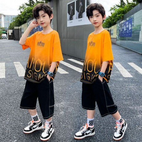 Orange Black Famous T-Shirt Set Black Pants
