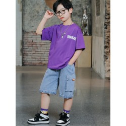 Purple Style T-shirt Set Pocket Jeans