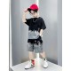 Black Grey Gradation T-Shirt Set Pants