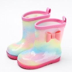 Pink Rainbow Ribbon Rain Boots